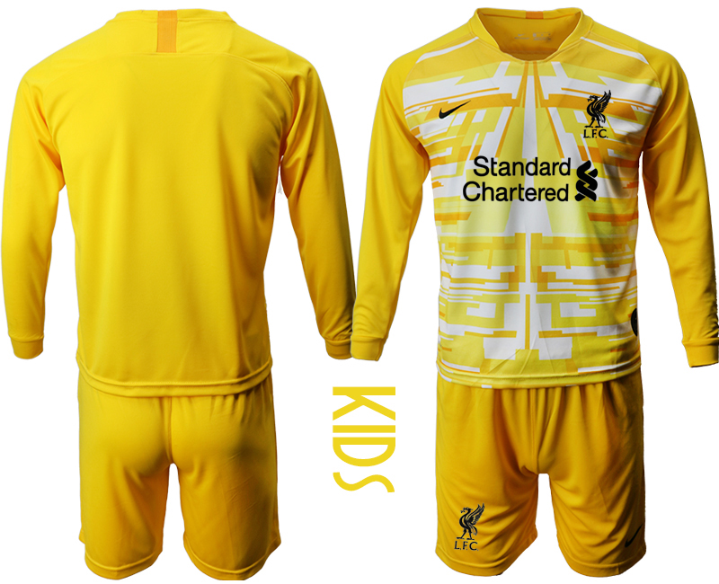 Youth 2020-2021 club Liverpool yellow long sleeved Goalkeeper blank Soccer Jerseys1